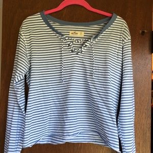 hollister striped blue and white xs cropped shirt